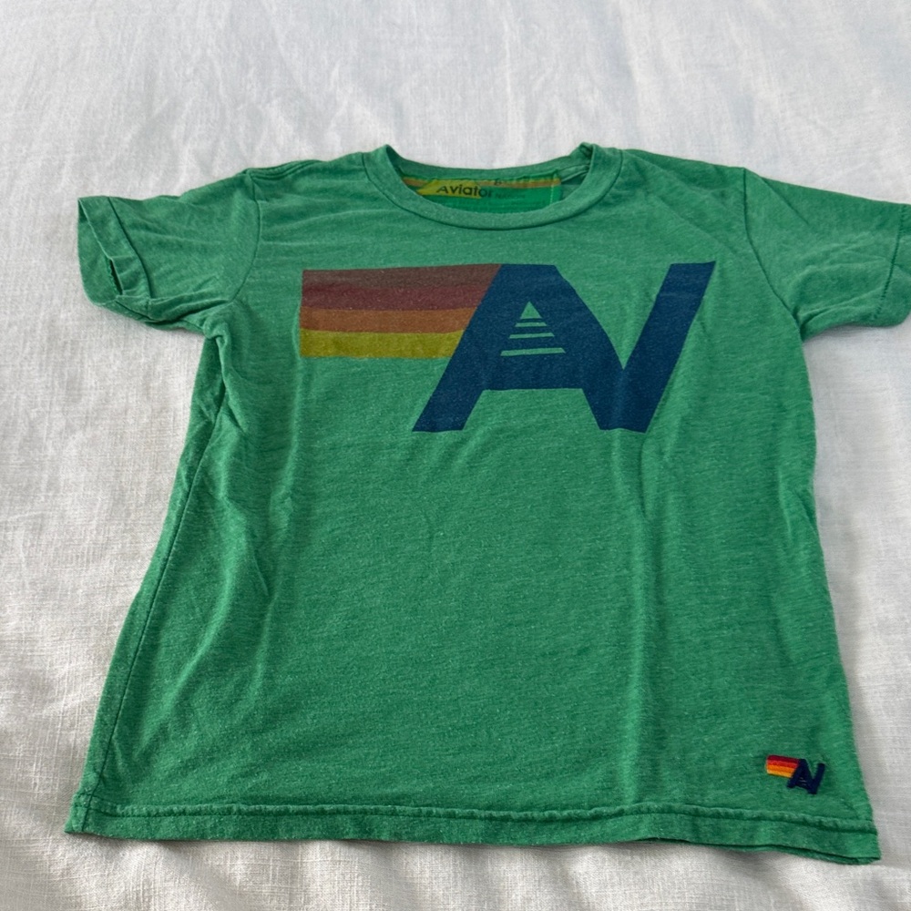Aviator Nation Green Tee with Rainbow Logo